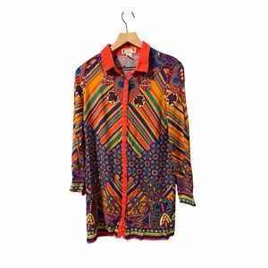 Flying Tomato Red-Collar Multicolored Paisley Button-Up